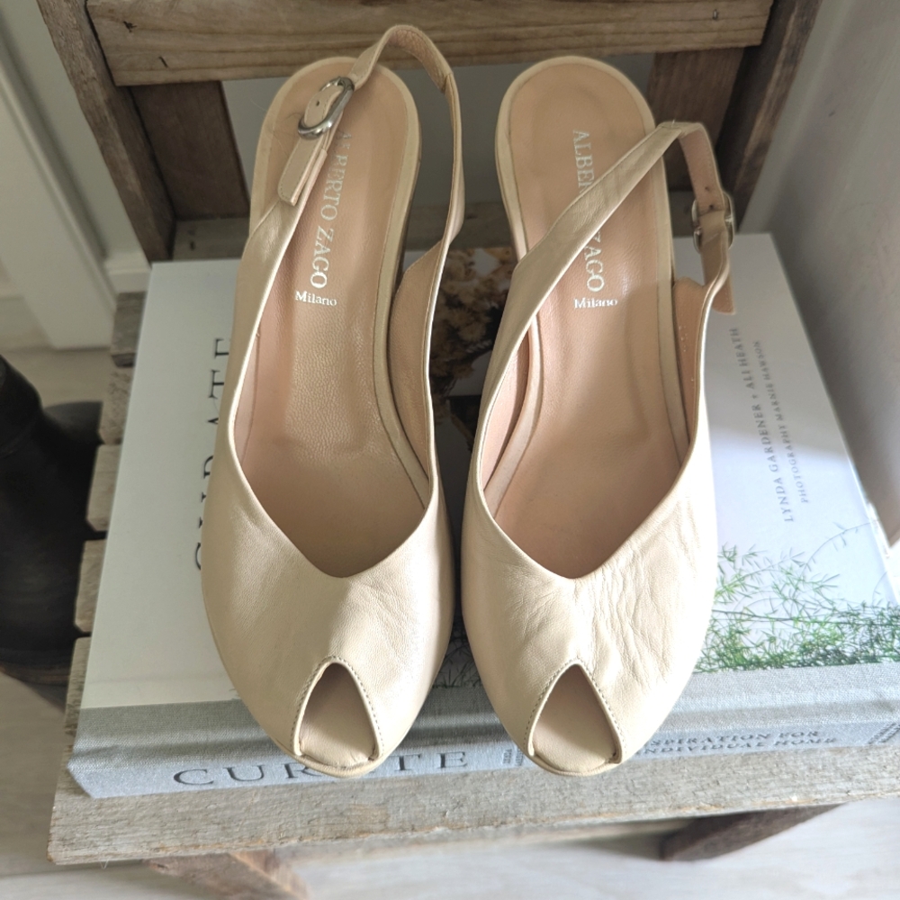 Leather Wedge Slingback Sandals